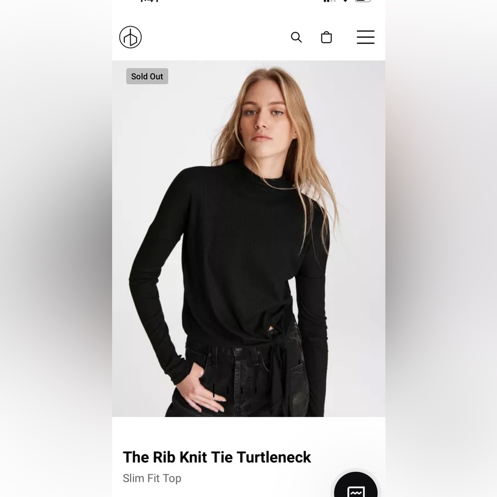 Rag and Bone Turtle Neck Tie Knit Top Black Small NWT